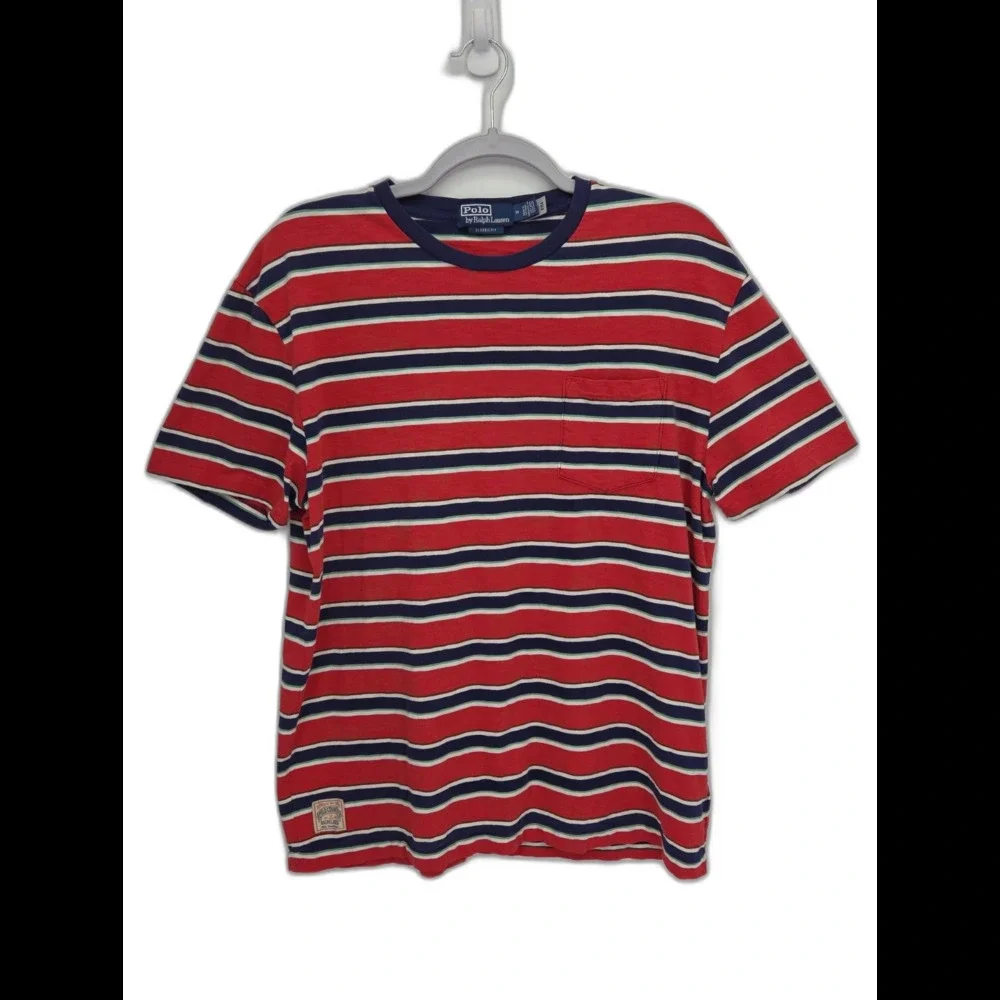 Polo Ralph Lauren Mens Striped Cotton Gauze Jersey T-Shirt Red Navy Medium